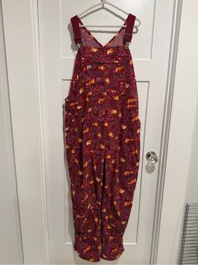 Duluth Trading Co Burgundy Floral & Fox Print Overalls